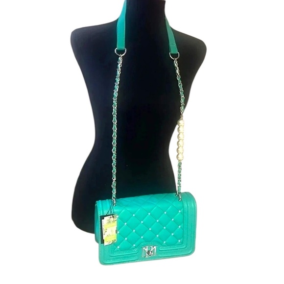 NWT Baffled Mishchka Letter Lock crossbody with bombe & pearls - Picture 2 of 10